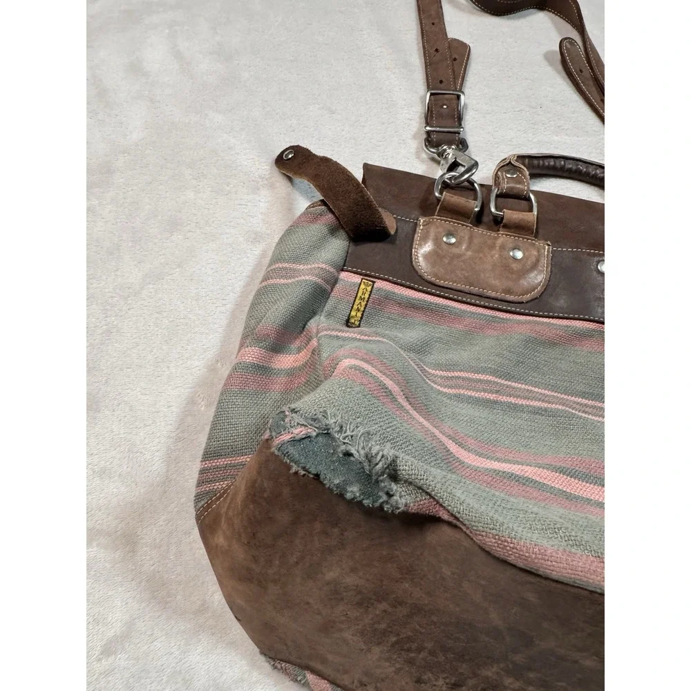 Vintage Armani Jeans Messenger Bag Large Denim Leather Striped Rare MADE IN USA